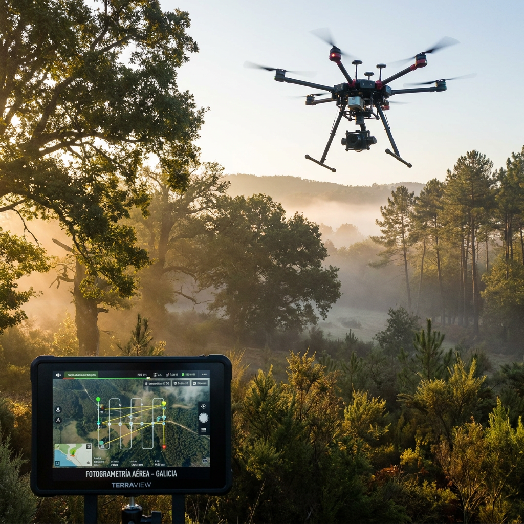 Dron Ecovuela sobre bosque de Galicia